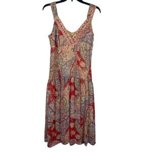 Y2K Boho Jonathan Martin Studio Paisley Embellished Festival Midi Dress 8 Sheer